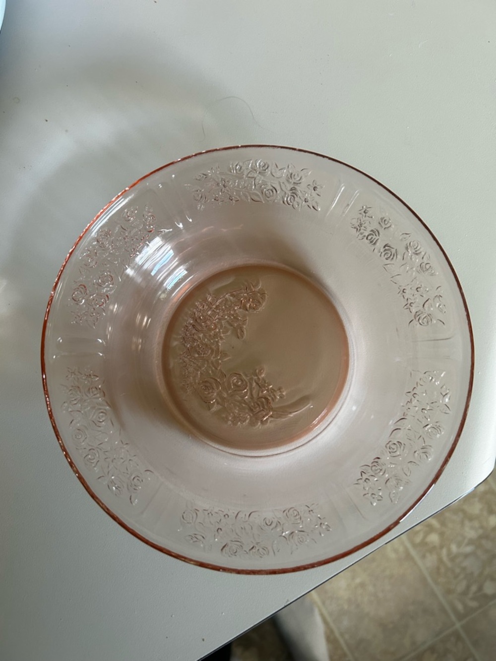 Depression Glass Pink Floral Serving Bowl